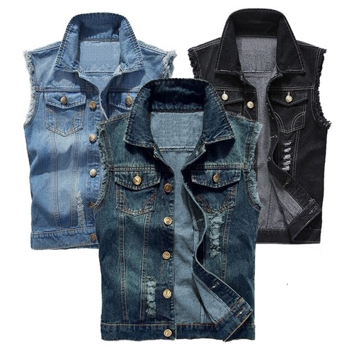 Herren stehkragen denim gilet - stehkragen,